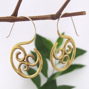 Yellow Brass Triskelion Earrings~ hand cast brass with sterling silver ear wires